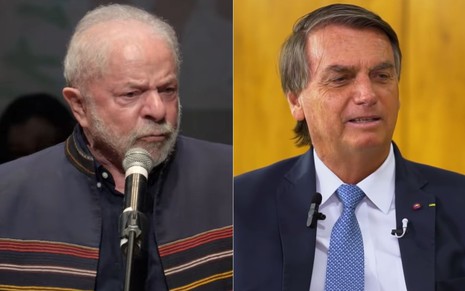 Lula com um casaco azul e Bolsonaro de gravata azul e terno preto