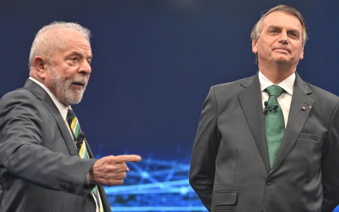 Imagem de Lula e Jair Bolsonaro no debate da Band