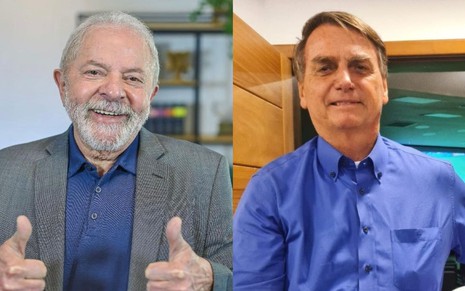 Lula com uma camisa azul e terno cinza; Bolsonaro com uma blusa azul