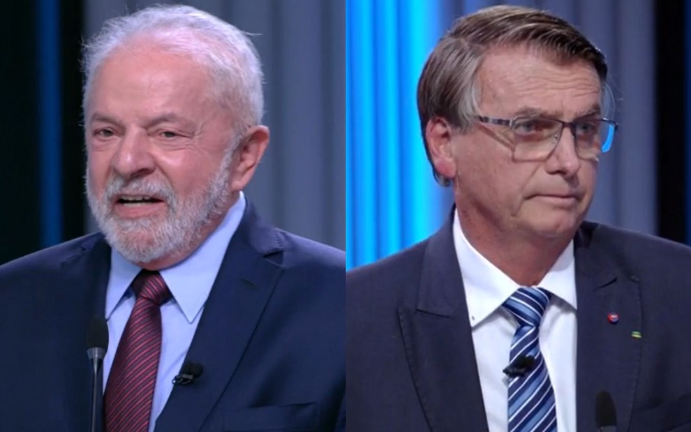 Lula e Bolsonaro no debate presidencial da Globo