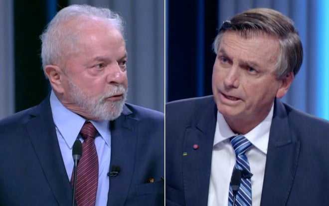 Lula e Bolsonaro no debate presidencial da Globo