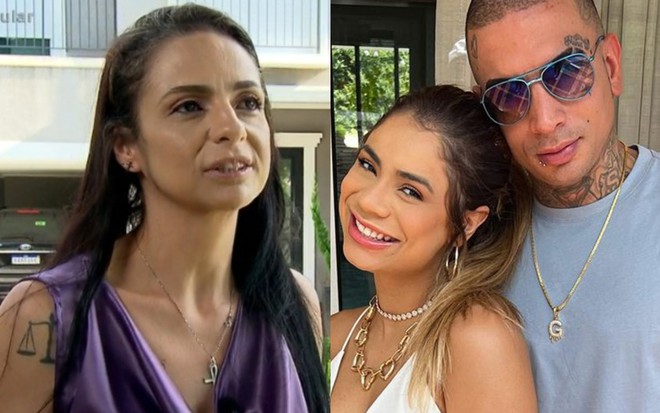 Montagem mostra Márcia Pessoa (à esquerda) e Lexa e MC Guimê abraçados (à direita)