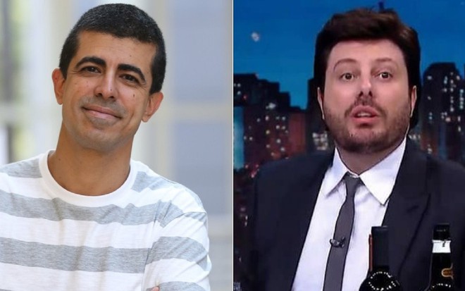 Marcius Melhem à direita, em época na Globo; e Danilo Gentili em seu programa no SBT