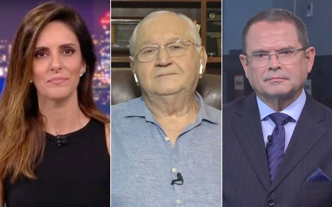 Montagem com Monalisa Perrone à esquerda, Boris Casoy no centro e Sidney Rezende à direita