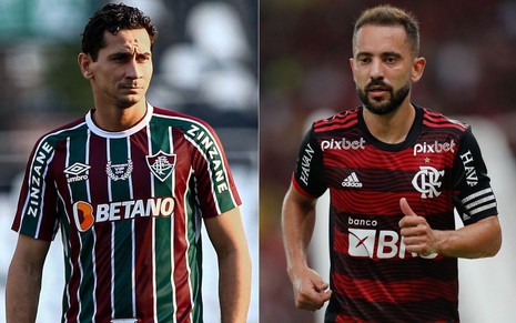 Montagem com os jogadores Ganso (Fluminense) à esquerda, e Everton Ribeiro (Flamengo) à direita