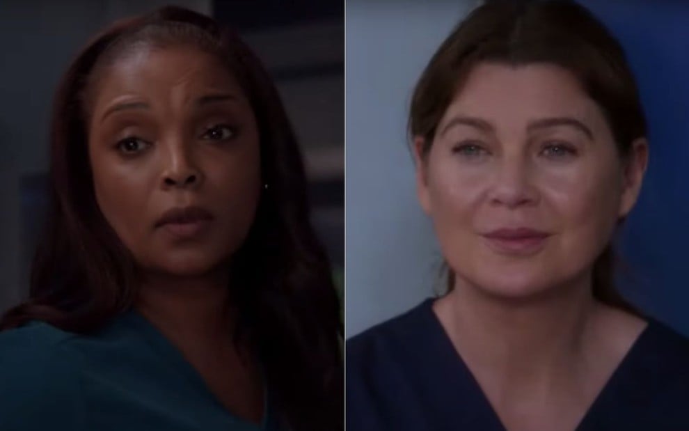 Montagem de fotos com Marlyne Barrett como Maggie em Chicago Med (à esq.) e Ellen Pompeo como Meredith Grey em Grey's Anatomy