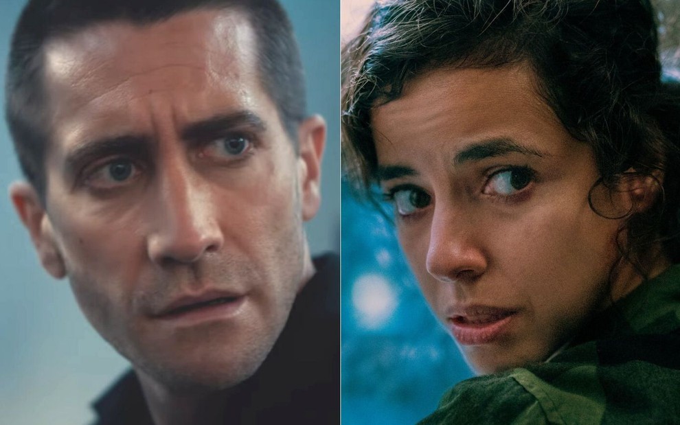 Montagem de fotos com Jake Gyllenhaal em O Culpado e Cristina Rodlo em Ninguém Sai Vivo, filmes da Netflix