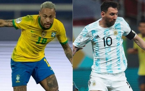 Montagem com imagens de Neymar Jr. (à esq.) e Lionel Messi durante jogos da Copa América