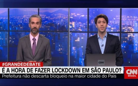 O advogado Augusto de Arruda Botelho e o comentarista político Caio Coppolla durante o programa O Grande Debate, na CNN