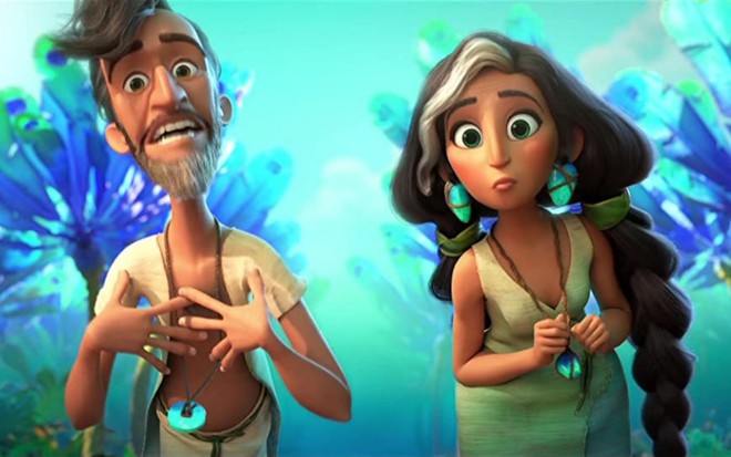 Ben e Esperança, personagens de Rodrigo Lombardi e Juliana Paes e Os Croods 2