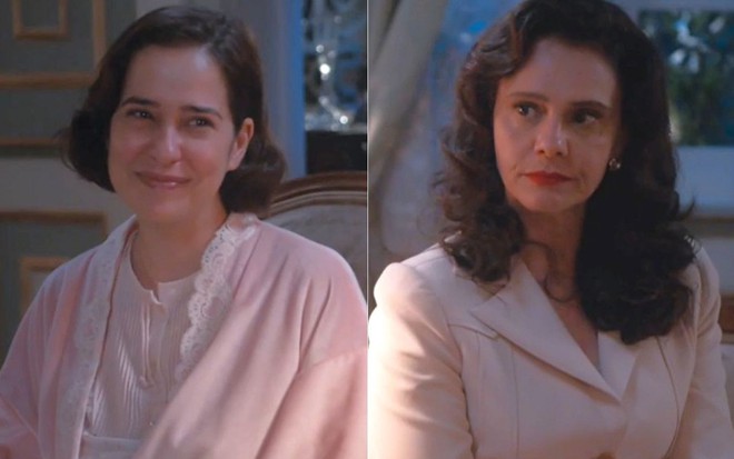 Montagem com as atrizes Paloma Duarte e Malu Galli em cena da novela Além da Ilusão