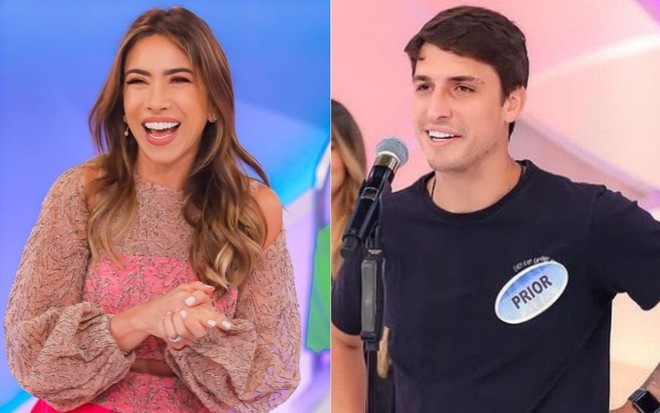 Montagem de fotos de Patricia Abravanel e Felipe Prior no cenário do Programa Silvio Santos no domingo (31)