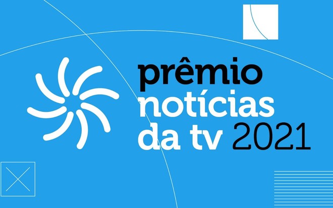 Imagem do logotipo do Prêmio Notícias da TV 2021, com um fundo na cor azul