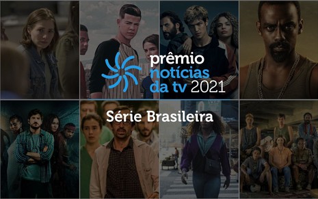 Arte com o logo do Prêmio do Notícias da TV 2021 e imagens das dez séries concorrentes