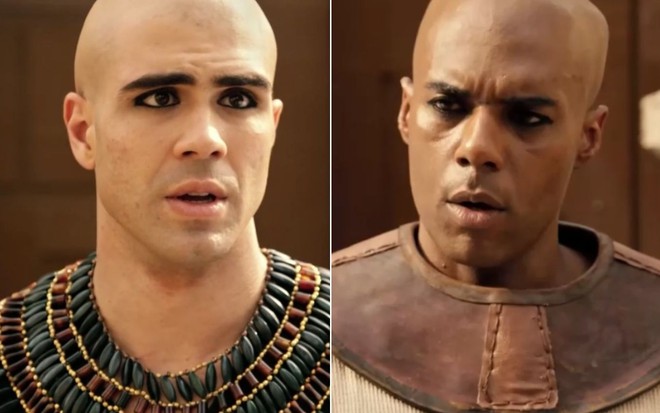 Montagem com o ator Juliano Laham como José à esquerda e o ator Dudu de Oliveira como Abumani à direita em Gênesis