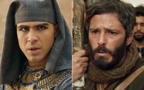 Montagem com o ator Juliano Laham como José à esquerda e o ator Thiago Rodrigues como Judá à direita em cena de Gênesis