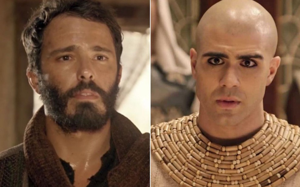 Montagem com o ator Thiago Rodrigues como Judá à esquerda e o ator Juliano Laham como o José à direita em Gênesis
