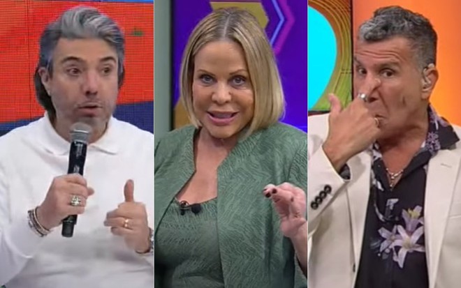 Montagem de fotos com João Kléber, Claudete Troiano e Eri Johnson em seus programas na RedeTV!