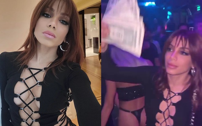 Anitta durante festa em que distribuiu dinheiro