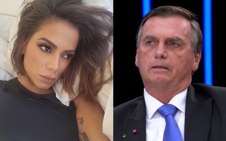 Montagem com Anitta à esquerda e o presidente Jair Bolsonaro à direita