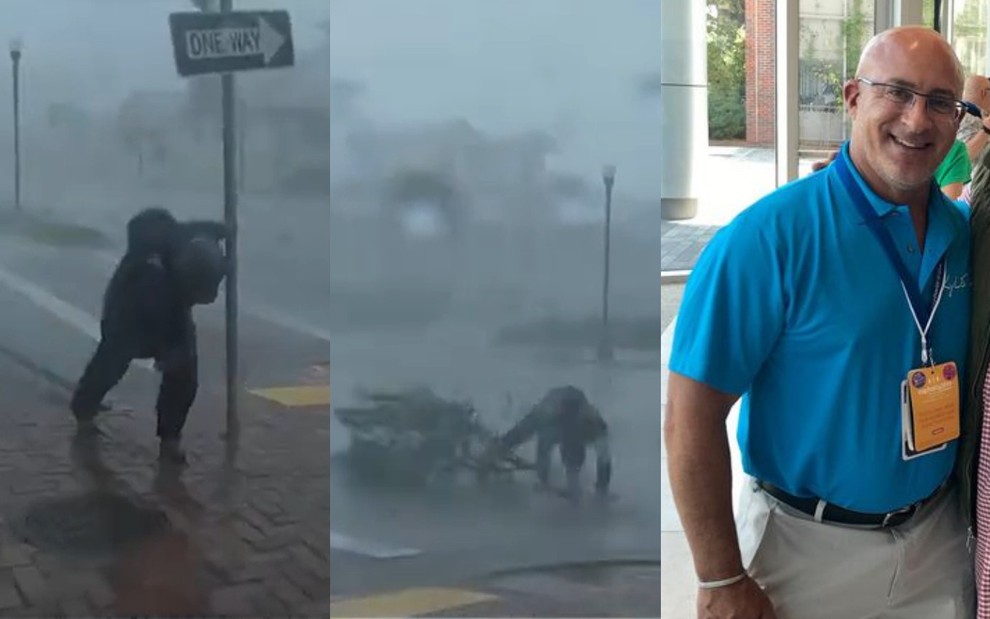 Jornalista Jim Cantore durante cobertura do Furacão Ian nos Estados Unidos