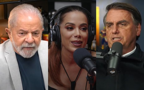 Lula em vídeo do YouTube; Anitta durante entrevista ao PodDelas; Bolsonaro em conversa com podcast Flow