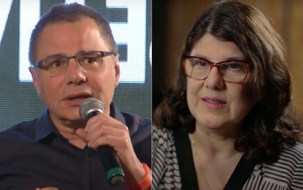 Os autores Ricardo Linhares e Maria Helena Nascimento sorriem lado a lado
