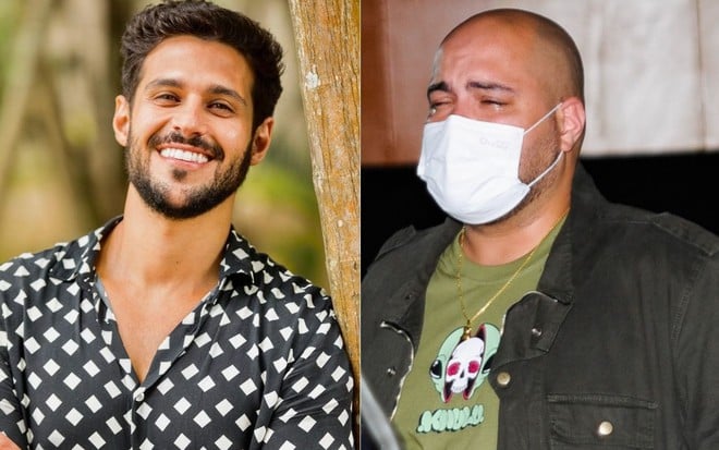 Montagem com Rodrigo Mussi sorrindo e Tiago Abravanel chorando