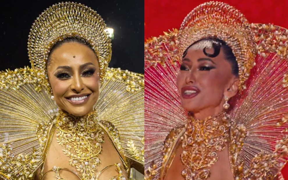 Sabrina Sato com fantasia do Carnaval em 2020 (à esquerda) e no The Masked Singer (à direita)
