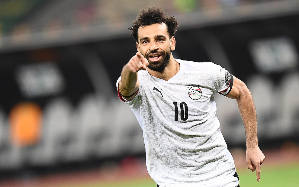 Mo Salah, atacante do Egito, comemora gol na Copa das Nações Africanas