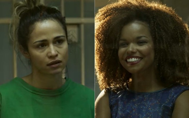 Montagem de fotos com as personagens Sandra Helena (Nanda Costa) e Tânia (Jeniffer Nascimento) em Pega Pega