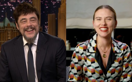Benicio del Toro à esquerda e Scarlett Johansson à direita
