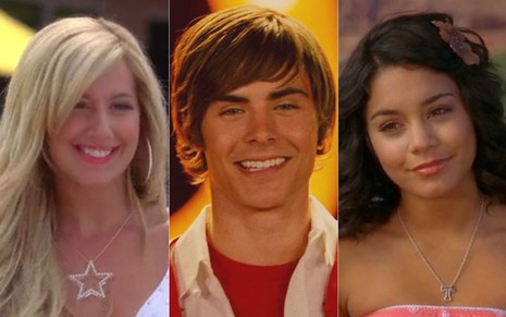 Montagem com fotos de Ashley Tisdale, Zac Efron e Vanessa Hudgens em High School Musical