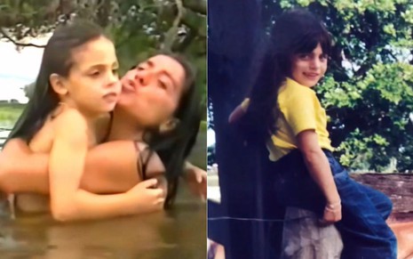 Montagem com imagens de Shirley Canoletti e Cássia Kiss em Pantanal (1990) (á esq.) e Shirley criança