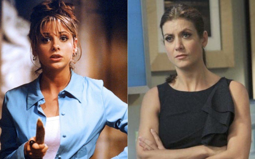 Sarah Michelle Gellar em cena da série Buffy: a Caça-Vampiros e Kate Walsh em cena da série Private Practice