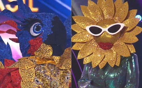 Montagem de fotos com Arara e Girassol estão na competição do The Masked Singer Brasil, programa da Globo