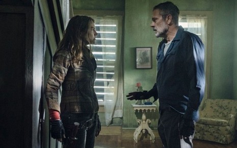 Lauren Cohan e Jeffrey Dean Morgan discutem em cena da 11ª temporada de The Walking Dead