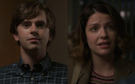 Montagem com Freddie Highmore e Paige Spara como Shaun e Lea em The Good Doctor