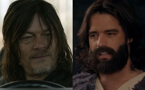 Montagem com Norman Reedus como Daryl em The Walking Dead e Guilherme Winter como Moisés em Os Dez Mandamentos