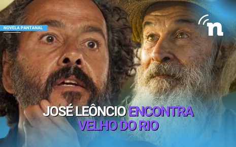 José Leôncio (Marcos Palmeira) fica cara a cara com Velho do Rio (Osmar Prado) em Pantanal