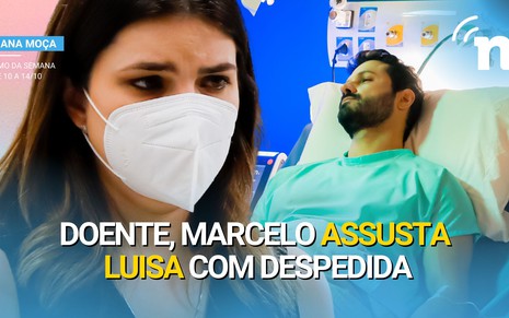 Luisa chora ao ver Marcelo debilitado com Hepta Vírus em Poliana Moça