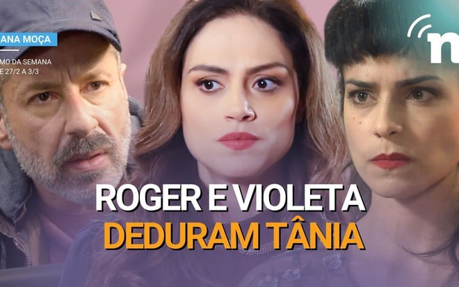 Roger (Otávio Martins) e Violeta (Gabriela Saadi) deduram Tânia (Ana Paula Valverde)