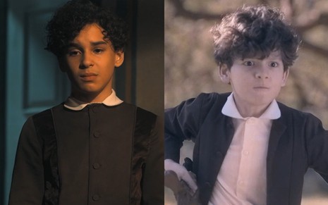 Montagem de dois atores diferentes que viveram o papel de Tonico Rocha jovem em Nos Tempos do Imperador