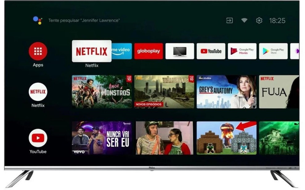 Smart TV com menu da plataforma Android