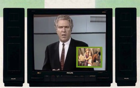 TV com função PIP exibindo duas atrações de canais diferentes em 1990
