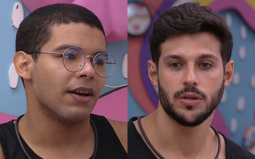 Vinicius e Rodrigo conversam no quarto Lollipop, no BBB 22