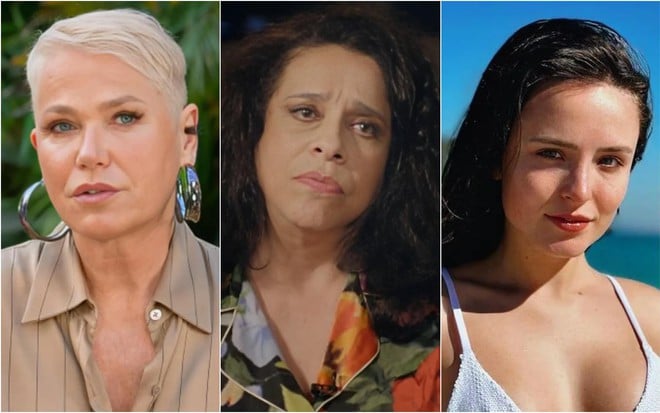 Montagem com fotos de Xuxa, Gal Costa e Larissa Manoela, as três sérias