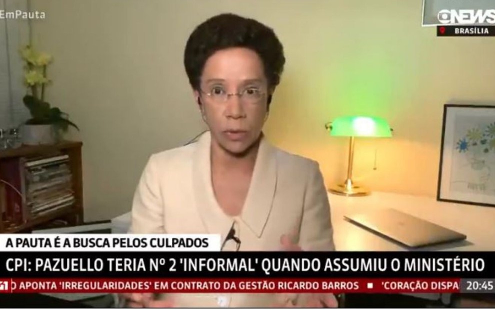 Zileide Silva participa do Em Pauta, da GloboNews, diretamente da sala de sua casa