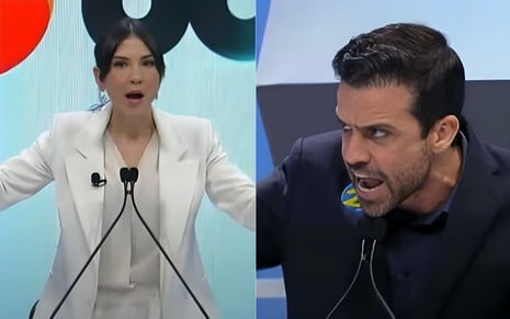 Montagem com Amanda Klein e Pablo Marçal no debate da RedeTV!/UOL