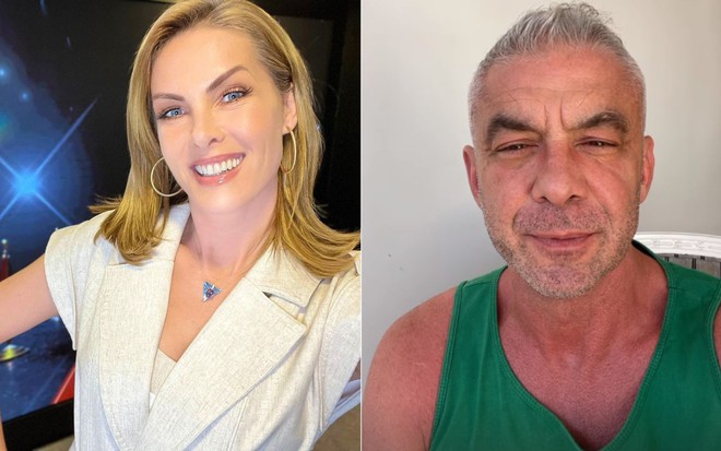 Montagem com fotos de Ana Hickmann sorridente e Alexandre Correa sério